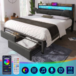 Double Linen Storage Bed With Led, Usb-C, Headboard & Drawers - thumbnail 3