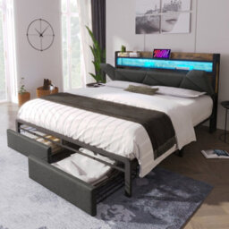 Double Linen Storage Bed With Led, Usb-C, Headboard & Drawers - thumbnail 9