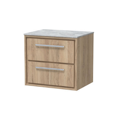 Hudson Reed Lille Wall Hung Two Drawer Contemporary Vanity Unit With Marble Worktop In Bleached Oak, 610 X 460mm - image 1
