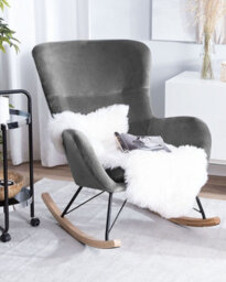 Beliani Rocking Chair Ellan Velvet Dark Grey - thumbnail 2