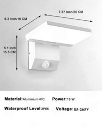 Amorly Wired Motion Sensor Outdoor Light, 18W Square Led Wall Sconce, Cool White Waterproof Exterior Lighting For Patio,doorway,garage - thumbnail 4