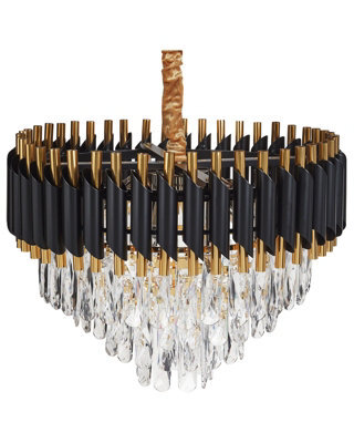 Wyld And Coco Glamour Chandelier Gold And Black Iron Pendant With Crystals, W50 X D50 X H118Cm - image 1