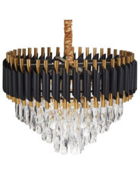 Wyld And Coco Glamour Chandelier Gold And Black Iron Pendant With Crystals, W50 X D50 X H118Cm - thumbnail 1