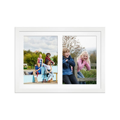 AK Frames 20X14 White Modern Multi Photo Frame With White Mount - Holds 2 Apertures (2X) A4 Photos - image 1