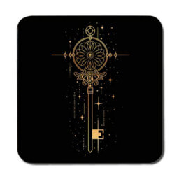 Benjamin Tate Design Gold Key Motif Placemat Coaster Set In Black With Wood Base, Art Deco Luxury Collection, Limited Edition - thumbnail 3