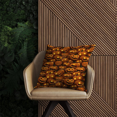 Warren Reed Designer Grinning Lanterns Pumpkins With Glowing Eyes Outdoor Cushion 60Cm X 60Cm