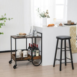 Costway Industrial Bar Trolley Cart Rolling Buffet Serving Cart W/ Metal Wire Wine Rack - thumbnail 5