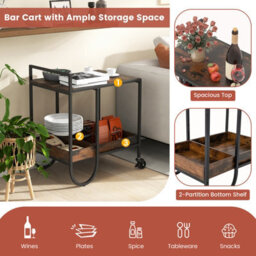 Costway Industrial Bar Trolley Cart Rolling Buffet Serving Cart W/ Metal Wire Wine Rack - thumbnail 6