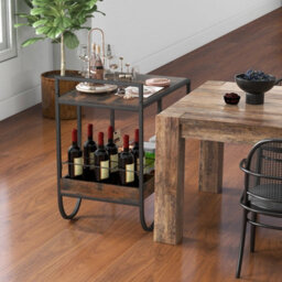 Costway Industrial Bar Trolley Cart Rolling Buffet Serving Cart W/ Metal Wire Wine Rack - thumbnail 4