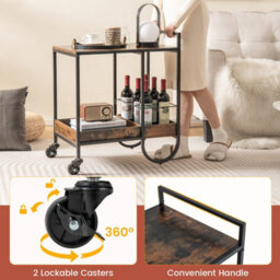 Costway Industrial Bar Trolley Cart Rolling Buffet Serving Cart W/ Metal Wire Wine Rack - thumbnail 7