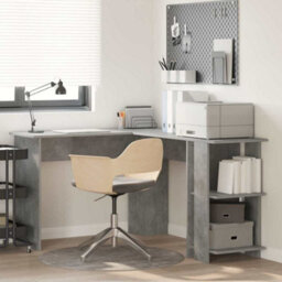 Berkfield Modern Corner Desk With Storage Concrete Grey 140X113,5X75Cm - thumbnail 2