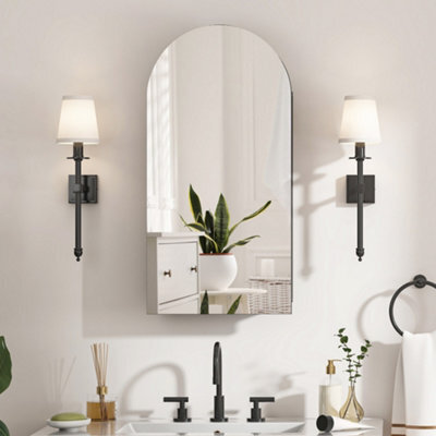Keepreaper Sleek Arched Bathroom Mirror Cabinet Black Wall-Mounted With Adjustable Shelf 40 X 80 Cm - image 1