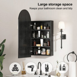 Keepreaper Sleek Arched Bathroom Mirror Cabinet Black Wall-Mounted With Adjustable Shelf 40 X 80 Cm - thumbnail 3
