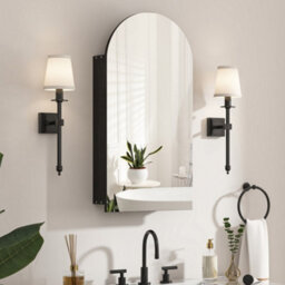 Keepreaper Sleek Arched Bathroom Mirror Cabinet Black Wall-Mounted With Adjustable Shelf 40 X 80 Cm - thumbnail 7