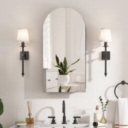 Keepreaper Sleek Arched Bathroom Mirror Cabinet Black Wall-Mounted With Adjustable Shelf 40 X 80 Cm - thumbnail 1