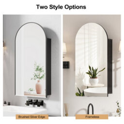 Keepreaper Sleek Arched Bathroom Mirror Cabinet Black Wall-Mounted With Adjustable Shelf 40 X 80 Cm - thumbnail 5
