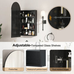Keepreaper Sleek Arched Bathroom Mirror Cabinet Black Wall-Mounted With Adjustable Shelf 40 X 80 Cm - thumbnail 4