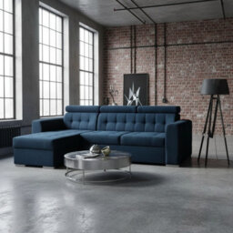 Zara Left Hand Corner Sofa Bed Blue Fabric With Storage And Pull Out Sleeping Function
