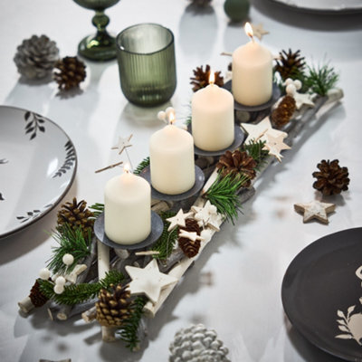 Dibor Nordic Pine Four Pillar Centrepiece Christmas Decoration Tealight Holder Candle Holder - image 1