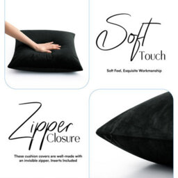 Ameha Black Plain Velvet Cushion Covers, 18X18 Inch, Pack Of 2, Breathable & Hypoallergenic With Hidden Zip Closure - thumbnail 9