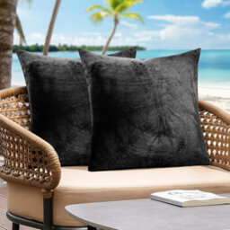 Ameha Black Plain Velvet Cushion Covers, 18X18 Inch, Pack Of 2, Breathable & Hypoallergenic With Hidden Zip Closure - thumbnail 5
