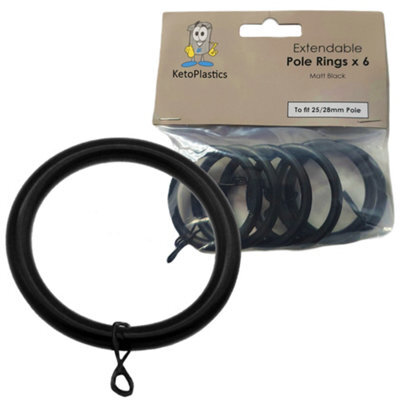 KetoPlastics Curtain Ring Black Metal Curtain Rings 38mm For Curtain Pole Rod - Pack Of 6 - image 1
