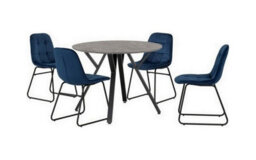 Seconique Athens Round Dining Set With Lukas Chairs - Concrete Effect/black/sapphire Blue Velvet - thumbnail 2