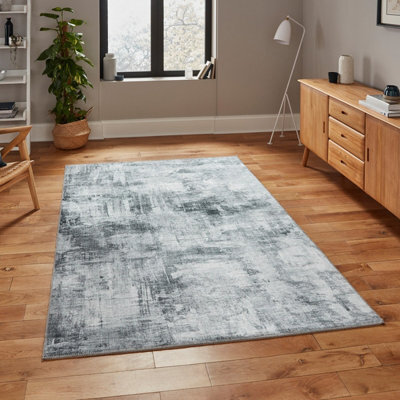 Grey Modern Striped Easy To Clean Dining Room Rug-120Cm X 170Cm - image 1