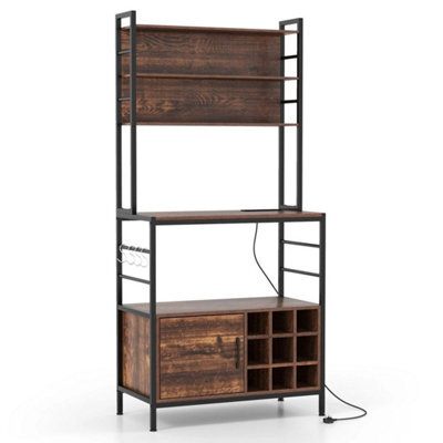 Coffee Bar Cabinet With S-Shaped Hooks & Wine Bottle Holders Rustic Brown - image 1