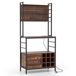 Coffee Bar Cabinet With S-Shaped Hooks & Wine Bottle Holders Rustic Brown - thumbnail 1