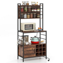 Coffee Bar Cabinet With S-Shaped Hooks & Wine Bottle Holders Rustic Brown - thumbnail 5