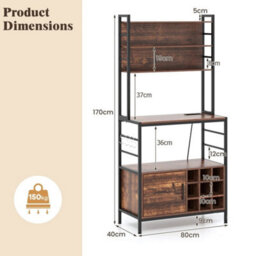 Coffee Bar Cabinet With S-Shaped Hooks & Wine Bottle Holders Rustic Brown - thumbnail 2