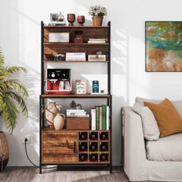 Coffee Bar Cabinet With S-Shaped Hooks & Wine Bottle Holders Rustic Brown - thumbnail 6