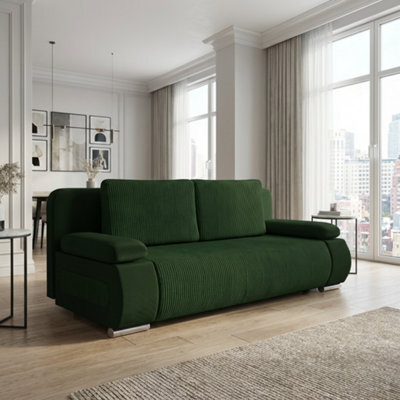 Emma M Corduroy Sofa Bed With Sleeping Function Mdf Frame Hr Foam Storage Compartment 200 X 92 X 77 Cm Green - image 1
