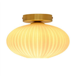 First Choice Lighting Set Of 2 Baton - White Ribbed Oval Glass Satin Brass Ceiling Lights - thumbnail 3