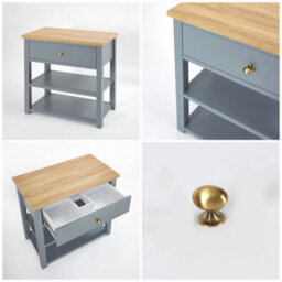 Homestylestore 840mm Light Grey And Oak Bathroom Vanity Unit With Square Countertop Basin And Gold Round Handle - thumbnail 3