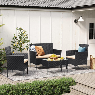 Songmics Garden Furniture Sets, Polyrattan Outdoor Patio Furniture, Pe Wicker Furniture, For Patio Balcony Backyard, Black & Taupe - image 1