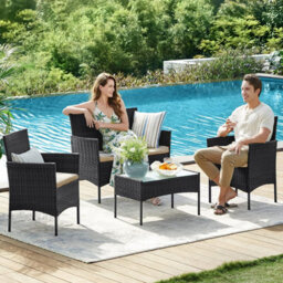 Songmics Garden Furniture Sets, Polyrattan Outdoor Patio Furniture, Pe Wicker Furniture, For Patio Balcony Backyard, Black & Taupe - thumbnail 3