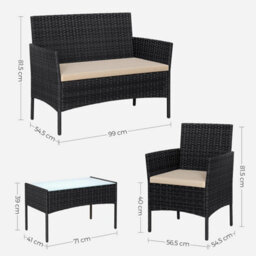 Songmics Garden Furniture Sets, Polyrattan Outdoor Patio Furniture, Pe Wicker Furniture, For Patio Balcony Backyard, Black & Taupe - thumbnail 2