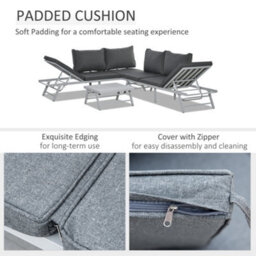 Outsunny 3 Pcs Garden Seating Set W/ Sofa Lounge Table Outdoor Patio Furniture - thumbnail 7