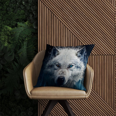 Warren Reed Designer White Wolf Face Splashart Outdoor Cushion 60Cm X 60Cm
