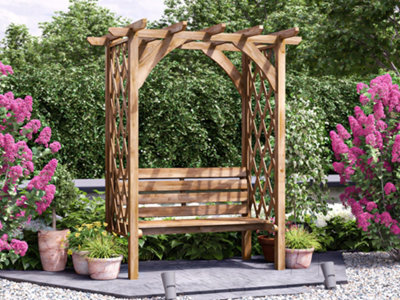 Dunster House Pergola With Seat Bench Lattice Trellis Arbour Wooden Furniture Garden Plant Frame Jasmine - image 1