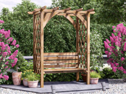 Dunster House Pergola With Seat Bench Lattice Trellis Arbour Wooden Furniture Garden Plant Frame Jasmine - thumbnail 1