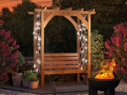 Dunster House Pergola With Seat Bench Lattice Trellis Arbour Wooden Furniture Garden Plant Frame Jasmine - thumbnail 2