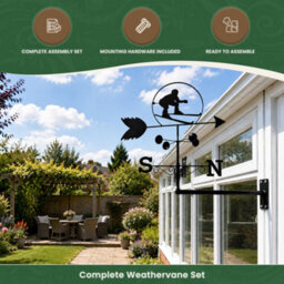 Garden Market Place Weathervane- Skier Steel Weathervane With Ground Spike And Wall Fixing. - thumbnail 7