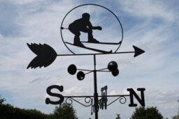 Garden Market Place Weathervane- Skier Steel Weathervane With Ground Spike And Wall Fixing.