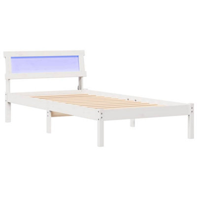 Berkfield Modern Bed Frame With Led Headboard In White, 90 X 200 Cm, Solid Pine - image 1