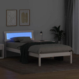 Berkfield Modern Bed Frame With Led Headboard In White, 90 X 200 Cm, Solid Pine - thumbnail 4