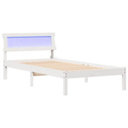 Berkfield Modern Bed Frame With Led Headboard In White, 90 X 200 Cm, Solid Pine - thumbnail 1
