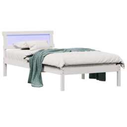 Berkfield Modern Bed Frame With Led Headboard In White, 90 X 200 Cm, Solid Pine - thumbnail 3
